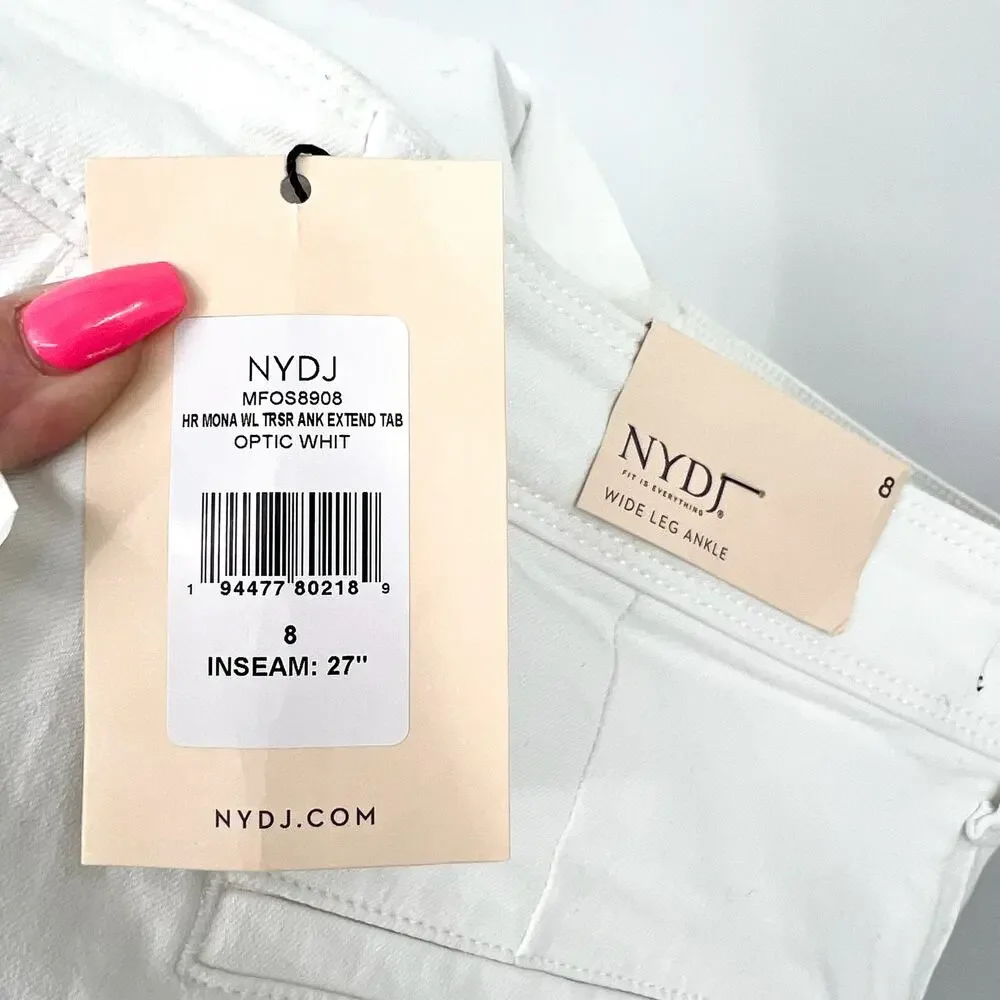 NYDJ Women's Mona Wide Leg Ankle Jeans Size 8 Optic White Denim Trouser NWT